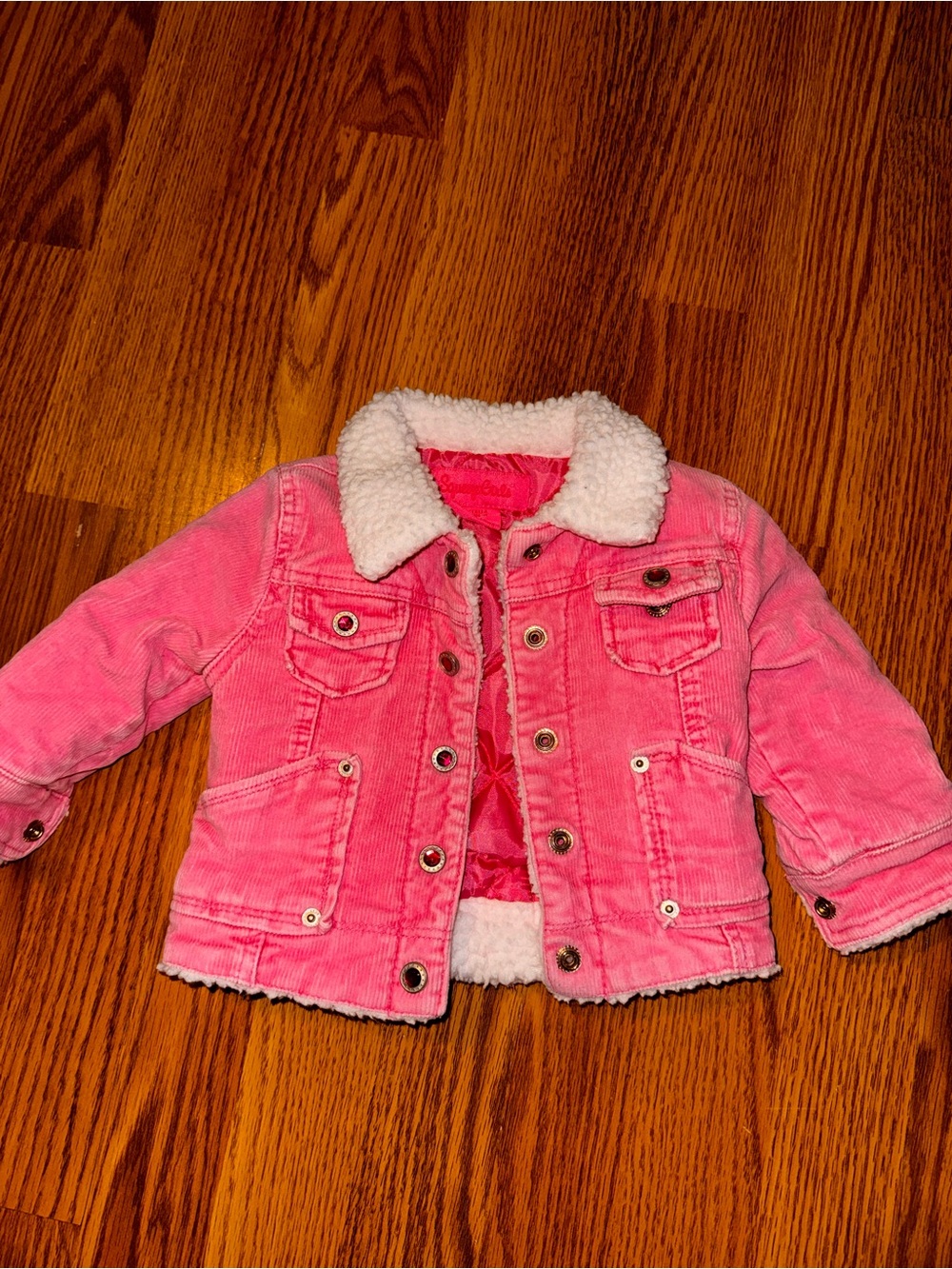 Girls Pink Sherpa-Lined Corduroy Jacket - Cozy Button-Front Coat